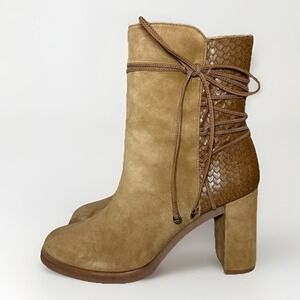 Johnston & Murphy Women's SIZE 7 Adley Boots Tan Suede Leather Snake Textured